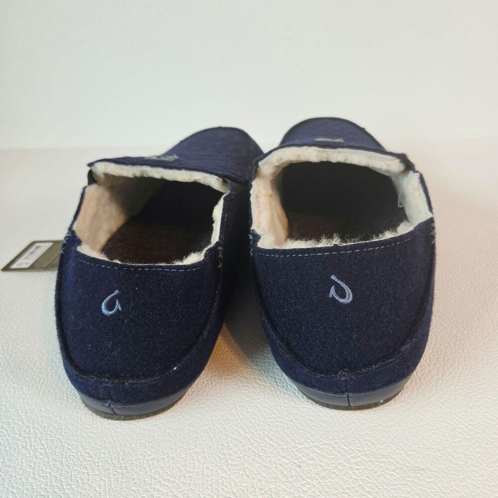 OluKai Slippers Mens 15 Trench Blue Moloa Kilohana Sheepskin Lined Moccasin NEW - Picture 3 of 9